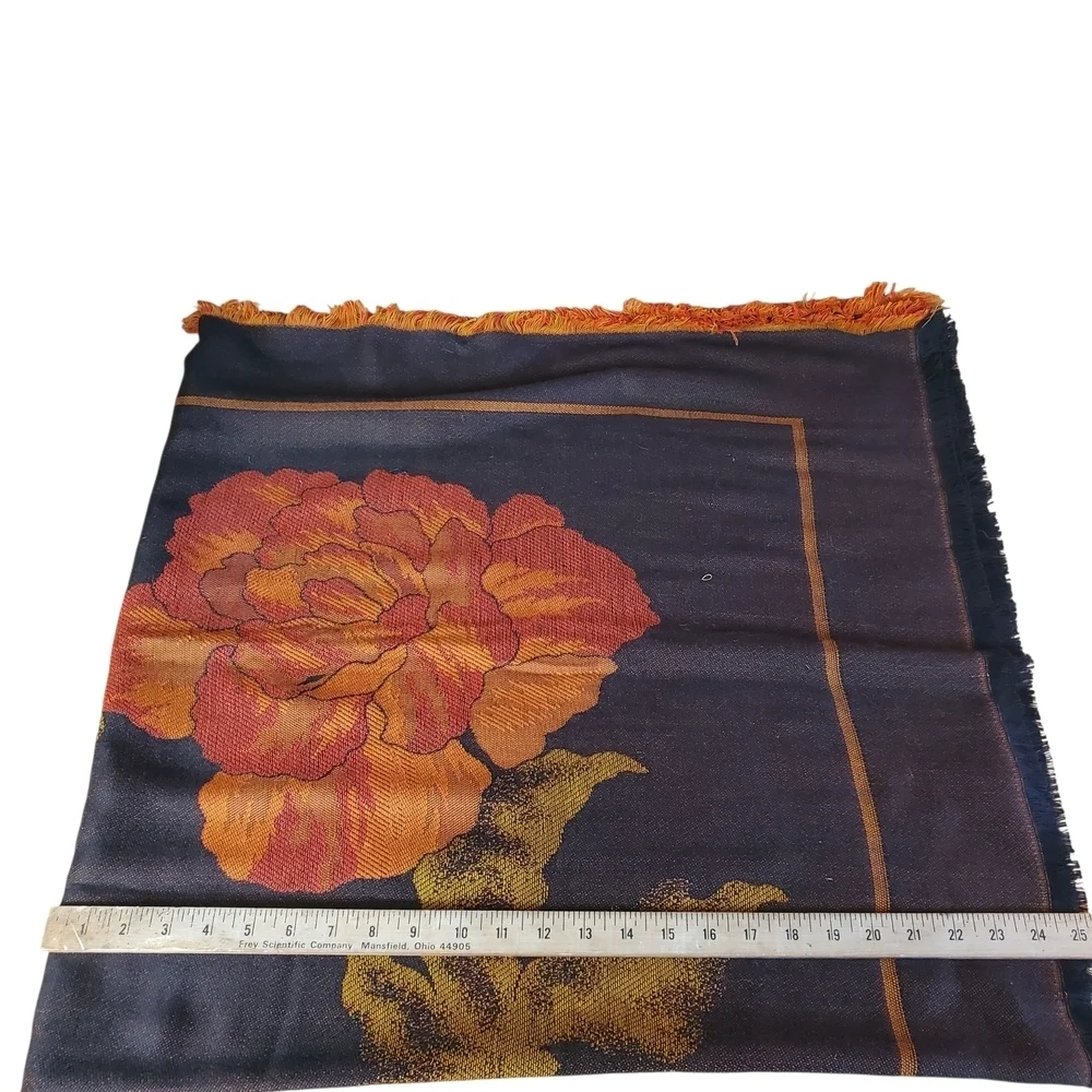 Gloria Vanderbilt Orange and Black Women's Scarf. Floral Design. 50x50. L0138